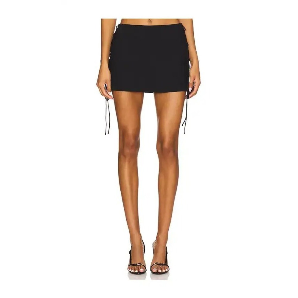 Amanda Uprichard Sadira Skort Black Lace Up Mini Skirt Shorts Size XS